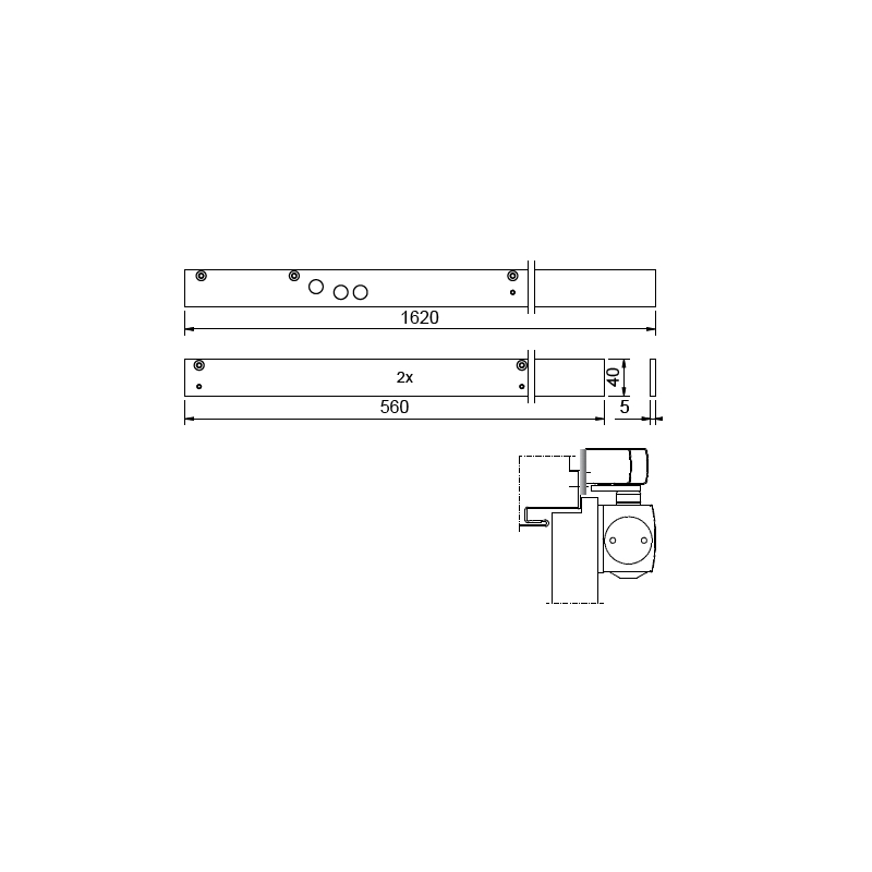 GEZE Montageplatte Gleitschiene TS 5000 L-ISM, L-E-ISM und L-R-ISM (-VP)