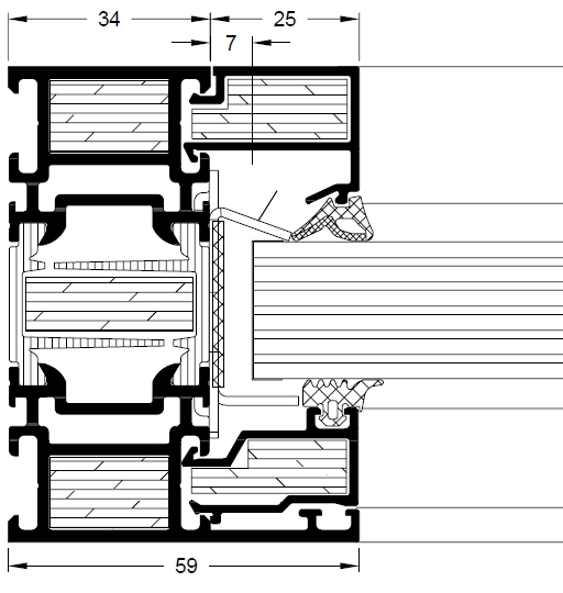 Profilschnitt ADS80FR60 Brandschutzfenster Brandschutzverglasung F60
