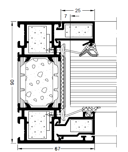 Profilschnitt ADS90FR90 Brandschutzfenster Brandschutzverglasung F90